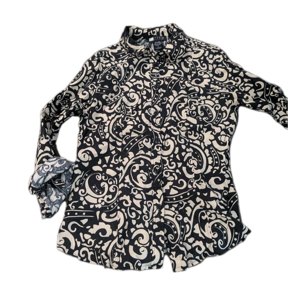 Carole Little Size S Women’s Black White Top Linen Blend Blouse